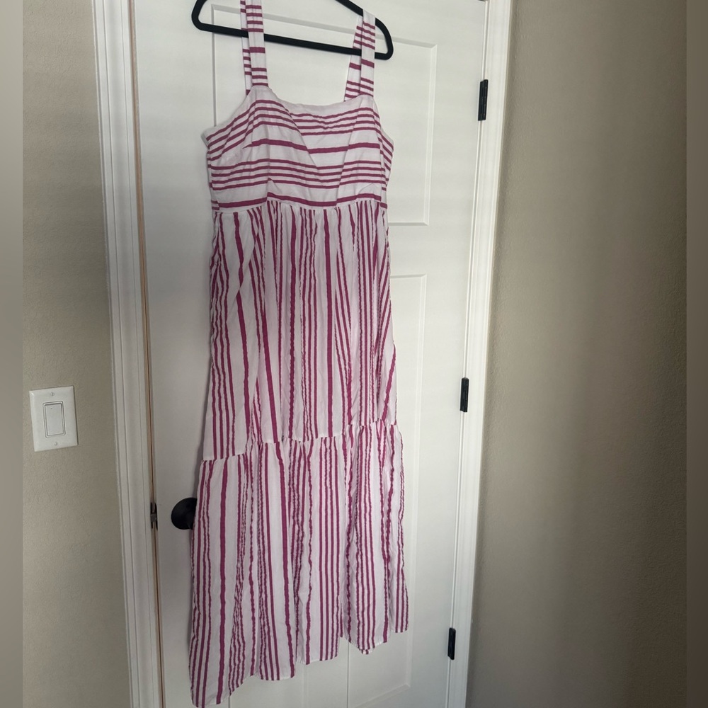 EUC Loft Pink and White Striped Tiered Maxi Dress